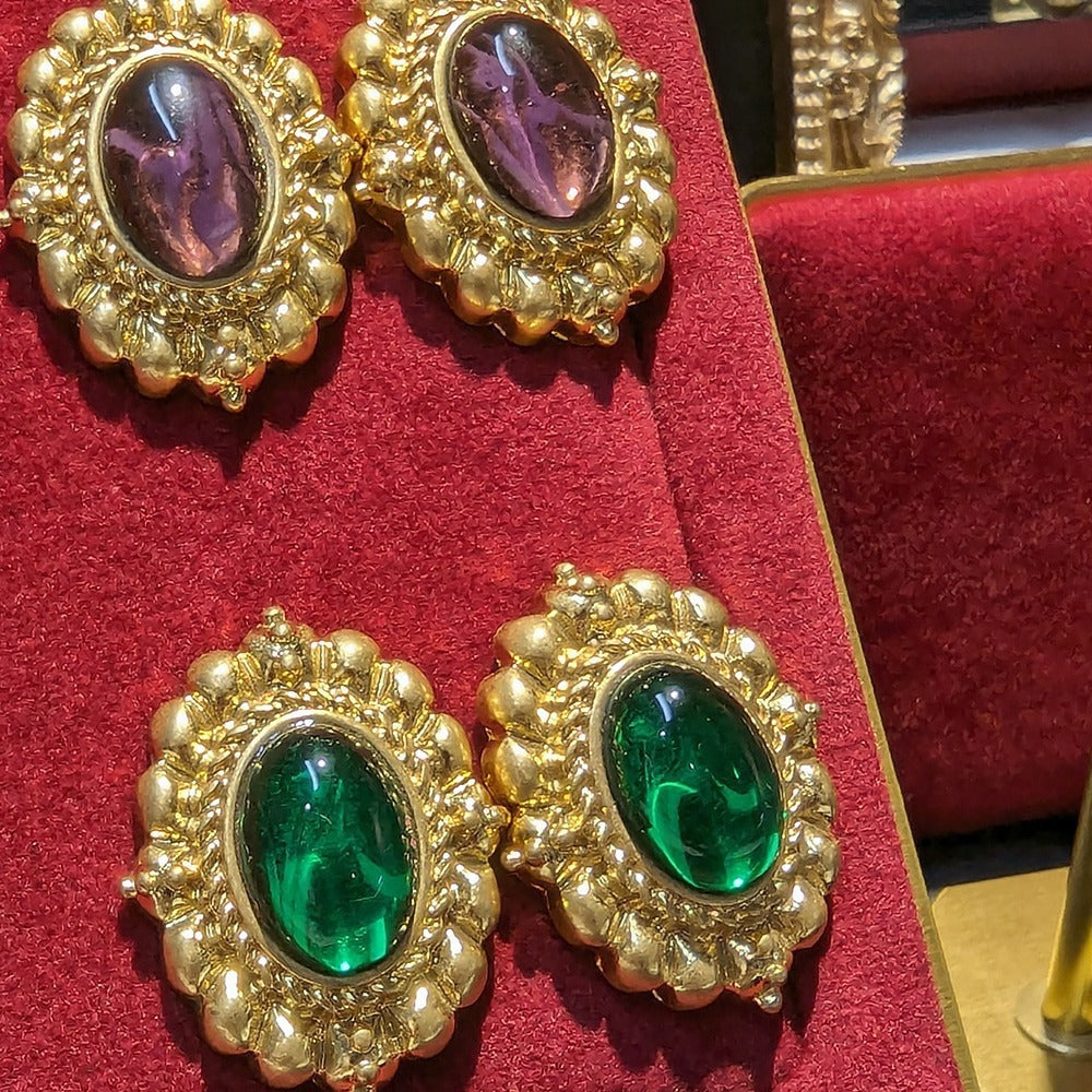 Cloud patterned glass elegant Hong Kong style brass gold-plated earrings, medieval