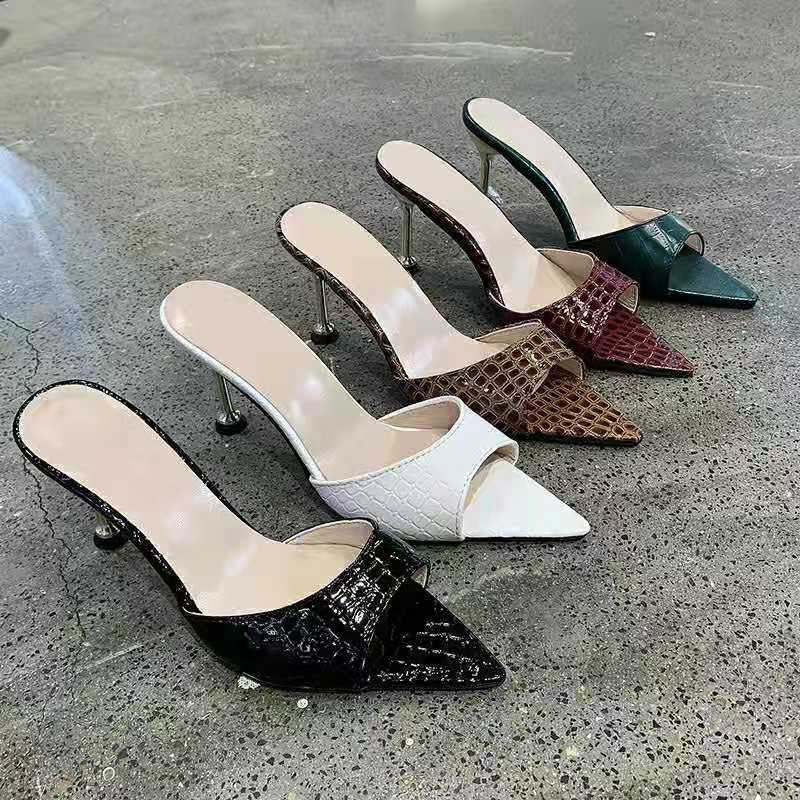 European and American fashion pointed toe stiletto heels fish mouth one-line sexy sandals for women