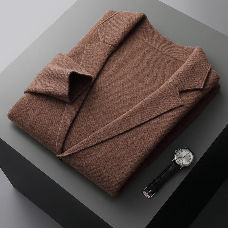 Young and middle-aged men's wool cardigan lapel solid color sweater jacket long sleeves