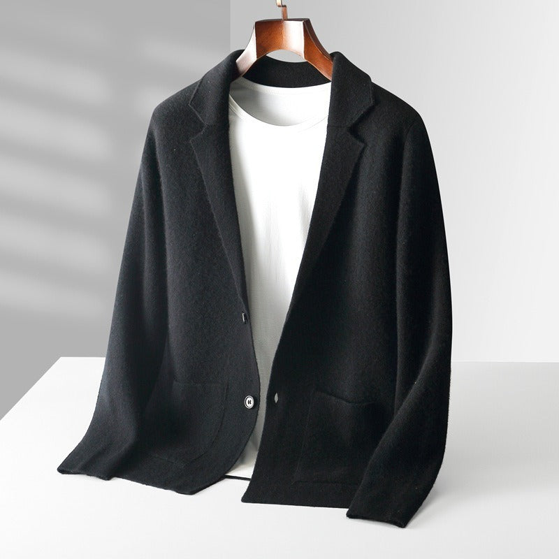 Young and middle-aged men's wool cardigan lapel solid color sweater jacket long sleeves