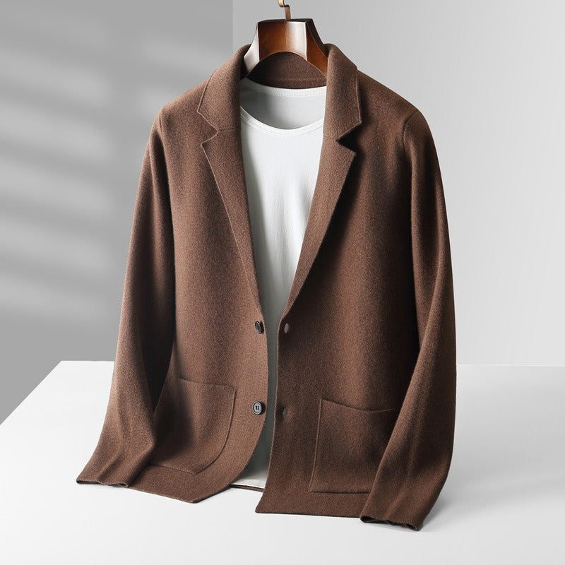 Young and middle-aged men's wool cardigan lapel solid color sweater jacket long sleeves