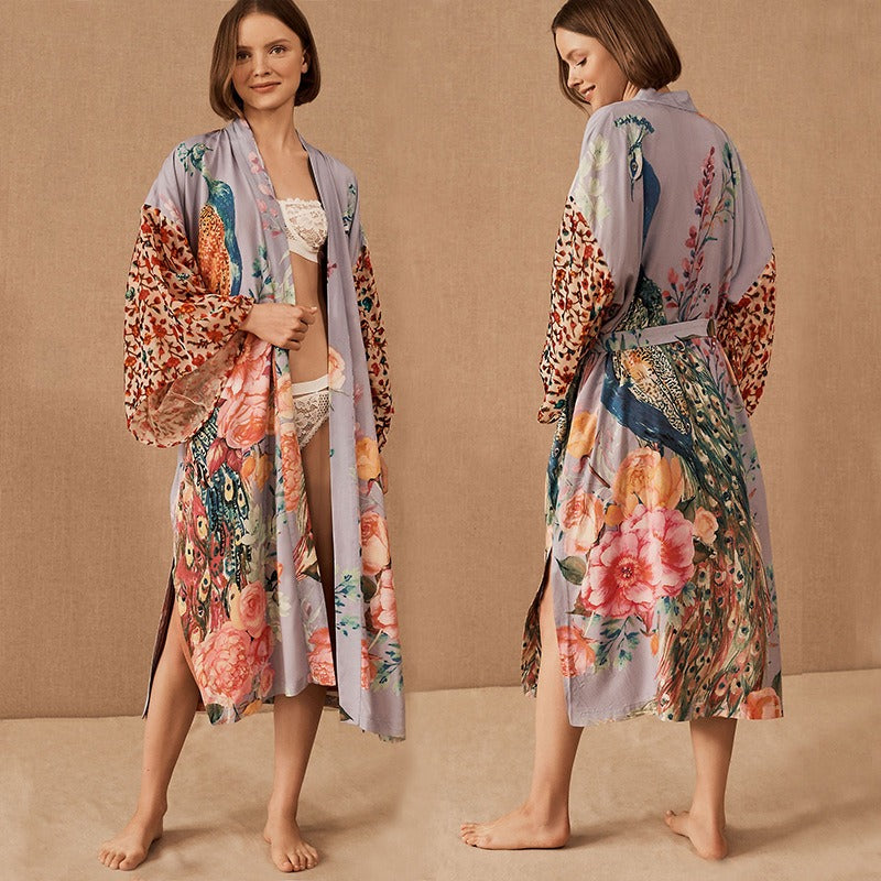 Peacock Print Sun Protection Cardigan Seaside Vacation Loose Jacket