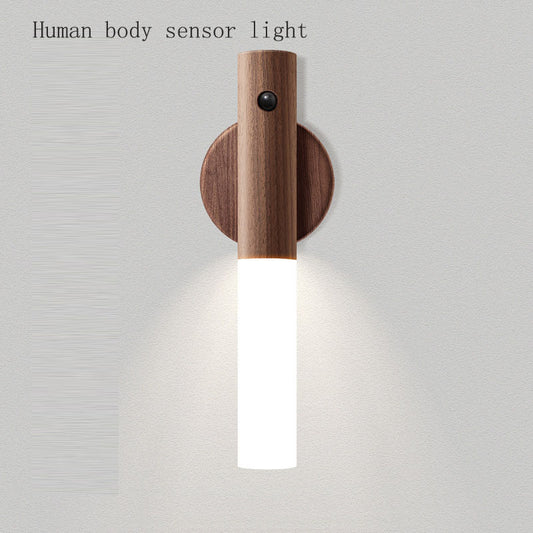 Intelligent human body sensor lamp household simple wood grain table lamp bedroom corridor usb rechargeable night light