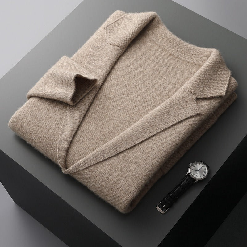 Young and middle-aged men's wool cardigan lapel solid color sweater jacket long sleeves