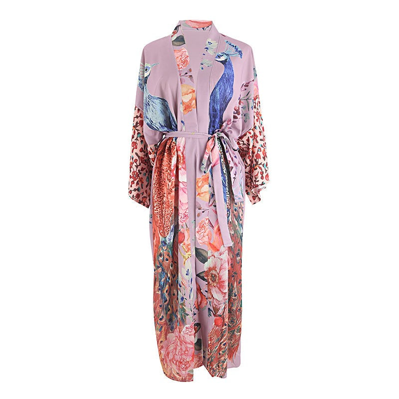 Peacock Print Sun Protection Cardigan Seaside Vacation Loose Jacket