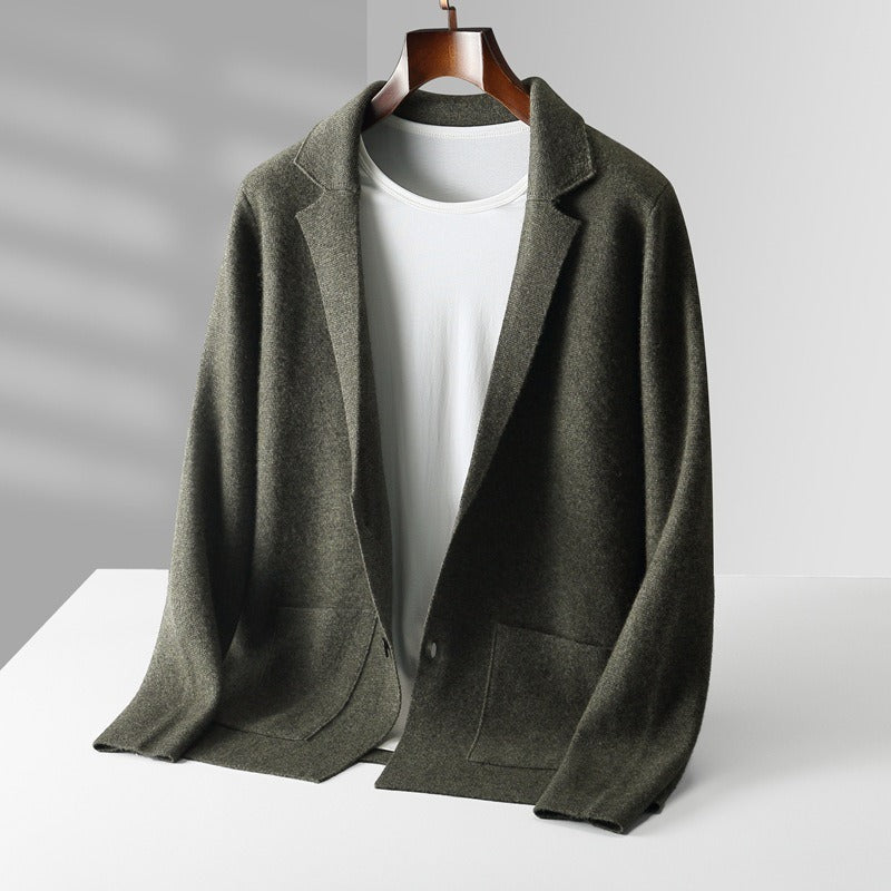 Young and middle-aged men's wool cardigan lapel solid color sweater jacket long sleeves