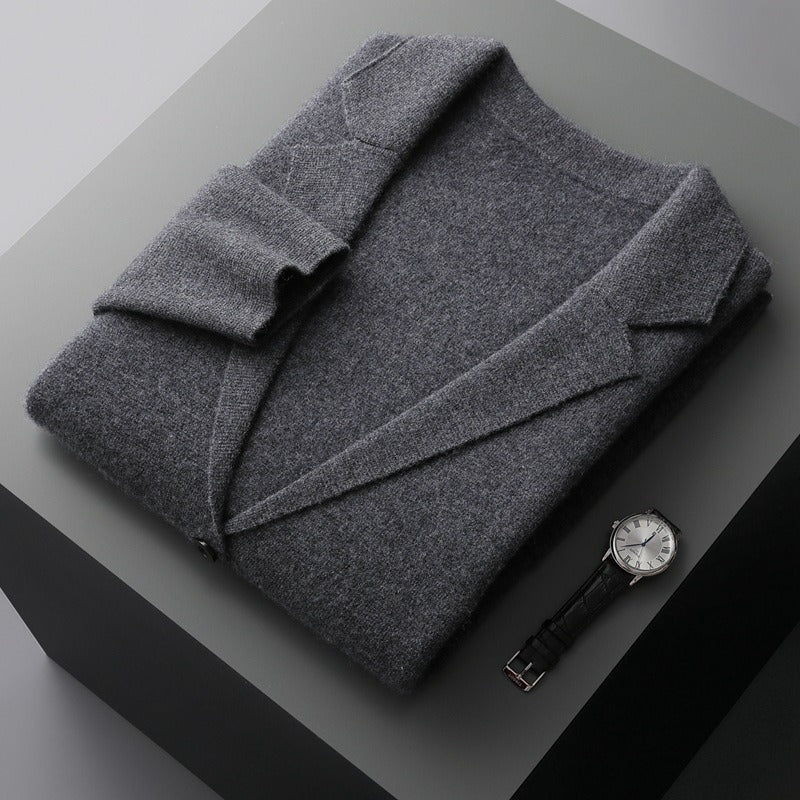 Young and middle-aged men's wool cardigan lapel solid color sweater jacket long sleeves