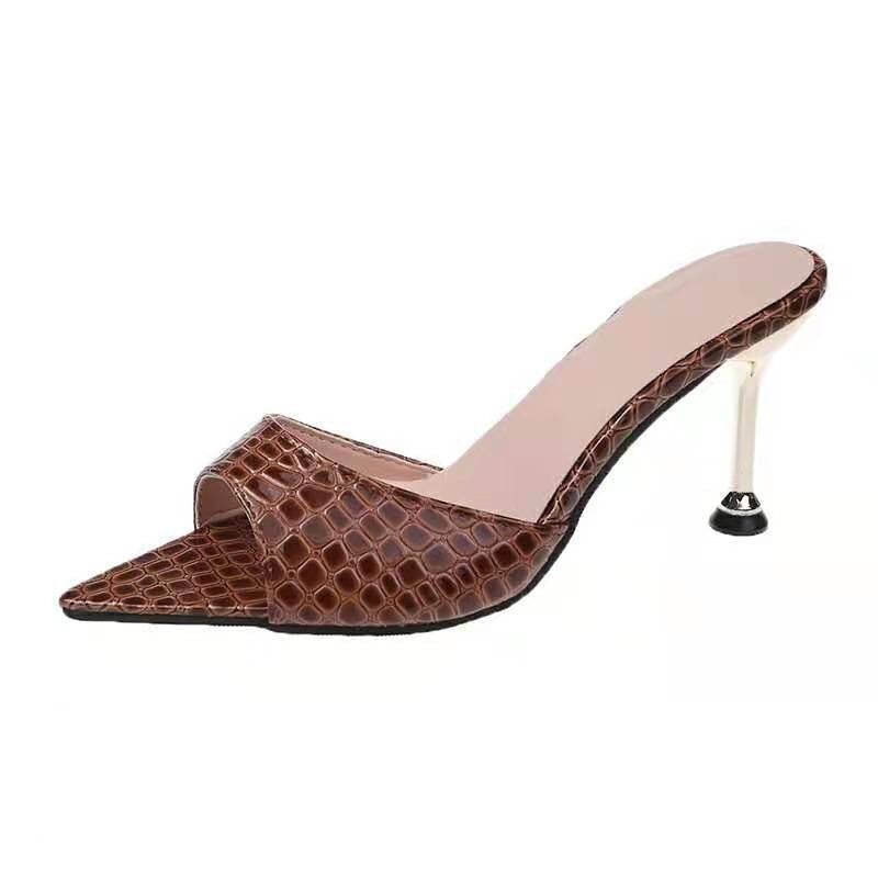 European and American fashion pointed toe stiletto heels fish mouth one-line sexy sandals for women