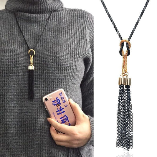 Long tassel sweater chain accessory necklace