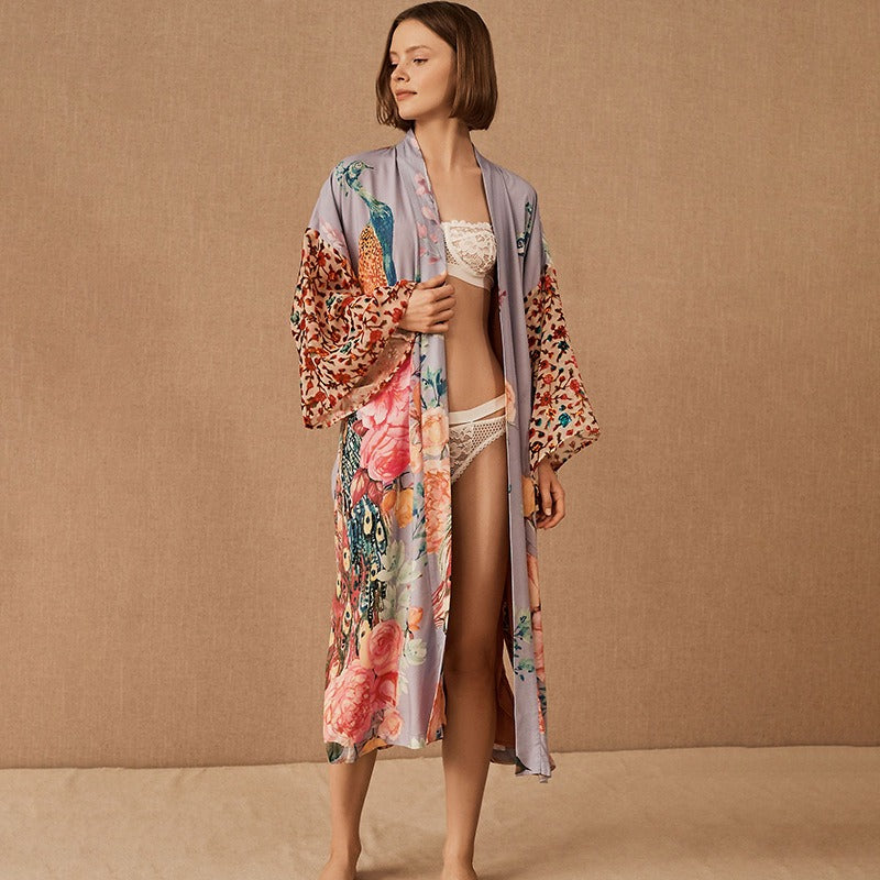 Peacock Print Sun Protection Cardigan Seaside Vacation Loose Jacket