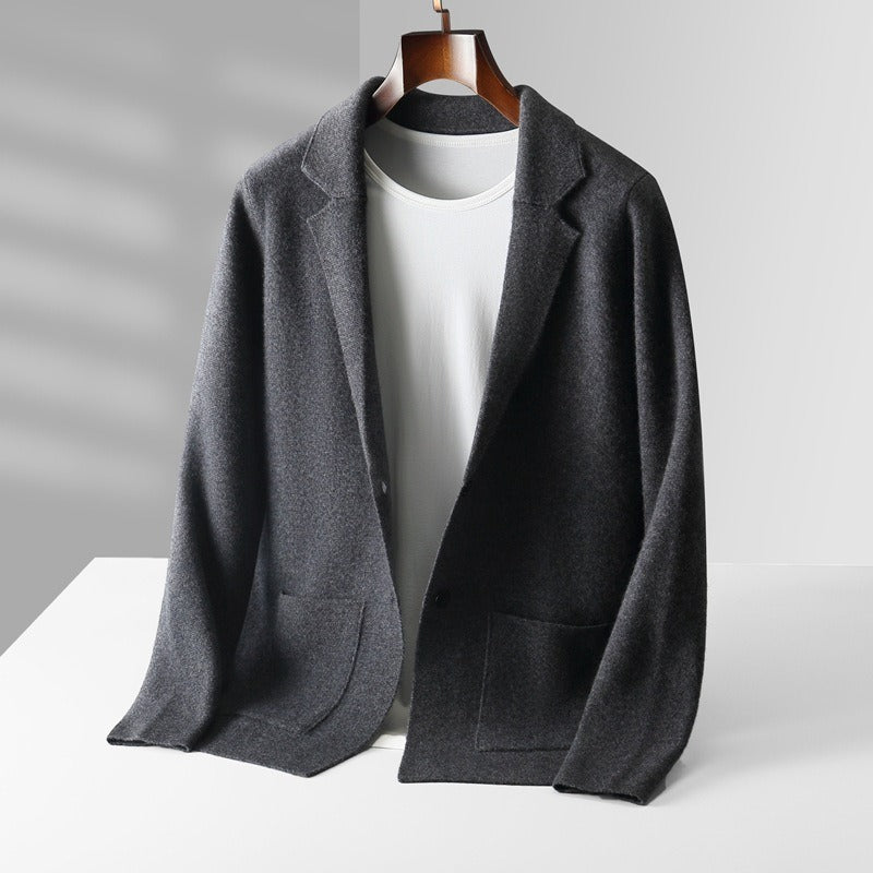 Young and middle-aged men's wool cardigan lapel solid color sweater jacket long sleeves