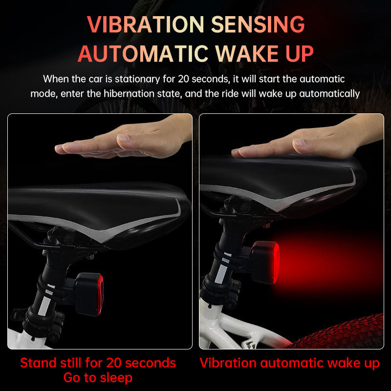 Intelligent induction brake bicycle taillight road mountain bike charging warning riding equipment square red taillight